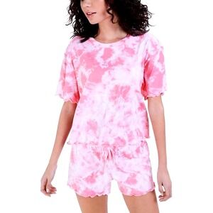 Jenni Pink Tie Dye Pajama Set Short Sleeve Top & Shorts Loungewear SM / #8007